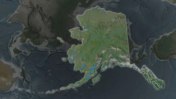 Територія Аляски Збільшувалася Світилася Темному Тлі Свого Оточення Супутникові Зображення — стокове фото