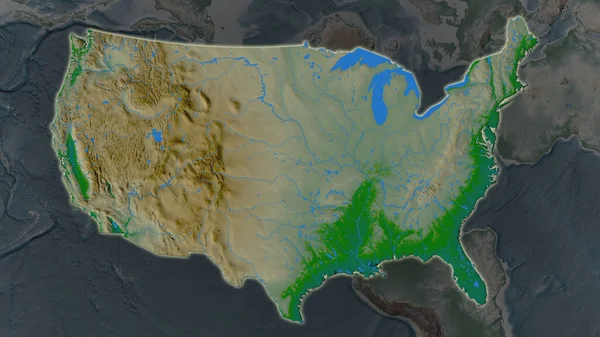 Area Continentale Degli Stati Uniti Allargata Illuminata Uno Sfondo Scuro — Foto Stock