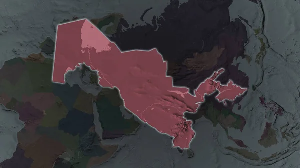 Uzbequistão Área Ampliada Brilhou Fundo Escurecido Seus Arredores Mapa Colorido — Fotografia de Stock