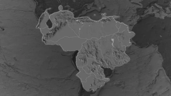 Venezuela Area Enlarged Glowed Darkened Background Its Surroundings Bilevel Bumped — Stock Photo, Image
