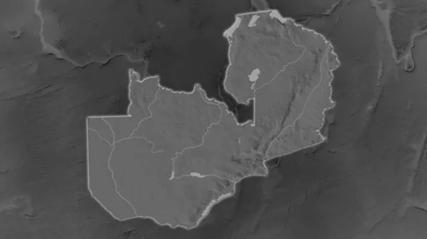 Zambia Område Förstoras Och Lyste Mörk Bakgrund Sin Omgivning Grayscale — Stockfoto