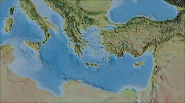 Van der Grinten I projeksiyonunda (eğik dönüşüm) topoğrafik haritadaki Ege Denizi tektonik plakası komşuları. Ham bileşik - ana hatları yok