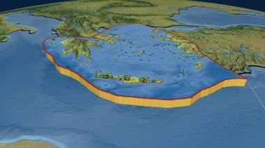 Ege Denizi tektonik plakası dünyaya yayıldı. topografik harita. 3B görüntüleme