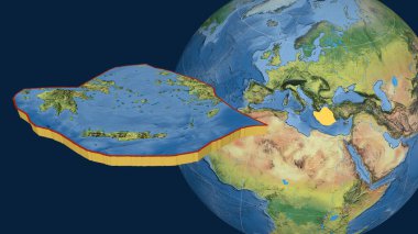 Ege Denizi tektonik plakası çıkarıldı ve dünyaya karşı sunuldu. topografik harita. 3B görüntüleme