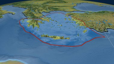 Dünya üzerinde Ege Denizi tektonik plakası var. topografik harita. 3B görüntüleme