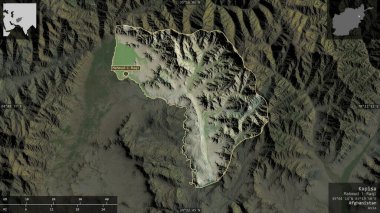 Kapisa, Afganistan vilayeti. Uydu görüntüleri. Ülke alanına karşı bilgilendirici örtülerle sunulan şekil. 3B görüntüleme
