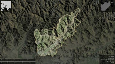 Kunar, Afganistan vilayeti. Uydu görüntüleri. Ülke alanına karşı bilgilendirici örtülerle sunulan şekil. 3B görüntüleme