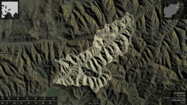 Panjshir, Afganistan vilayeti. Uydu görüntüleri. Ülke alanına karşı bilgilendirici örtülerle sunulan şekil. 3B görüntüleme