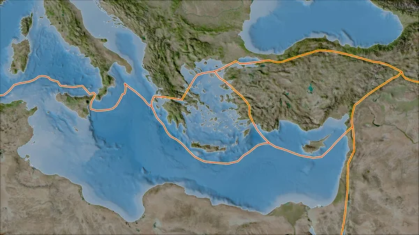 Тектонічні Плити Межують Карті Супутника Території Прилеглій Площі Плит Егейського — стокове фото