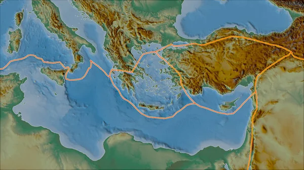 Tectonic Plattor Gränser Relief Kartan Över Områden Närheten Egeiska Havet — Stockfoto