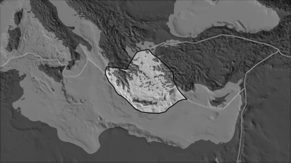 双圆弧海拔高度图上的爱琴海板块被邻近区域的退火隔开 范德格伦特I投影 斜变换 3D插图 — 图库照片