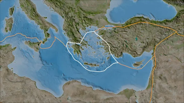 概要ヴァン グリンテンI計画の衛星Bマップ上の隣接するプレートのエーゲ海地殻プレートと境界 斜めの変換 — ストック写真