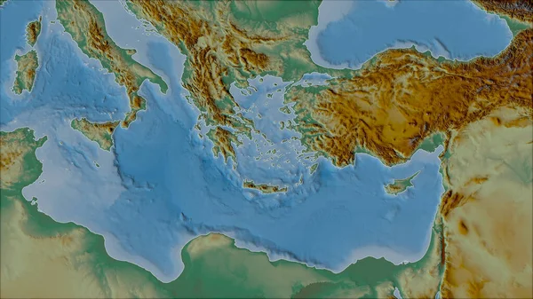 Sąsiedztwo Płyty Tektonicznej Morza Egejskiego Mapie Reliefowej Projekcji Van Der — Zdjęcie stockowe