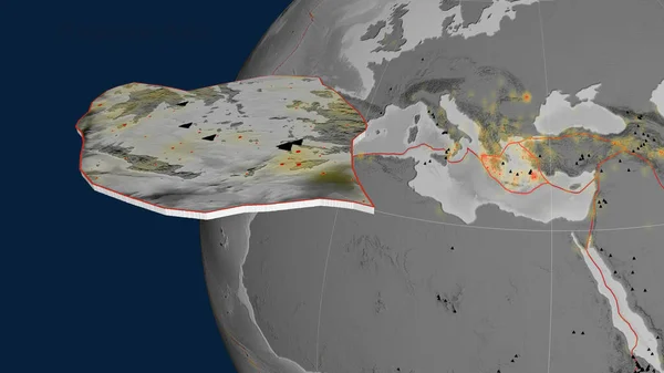 Plaque Tectonique Mer Égée Extrudée Présentée Contre Globe Carte Altitude — Photo