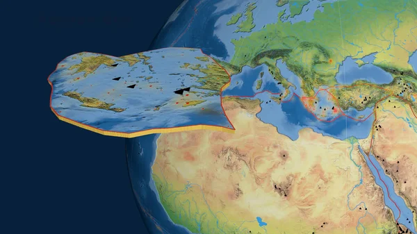 Plaque Tectonique Mer Égée Extrudée Présentée Contre Globe Carte Topographique — Photo