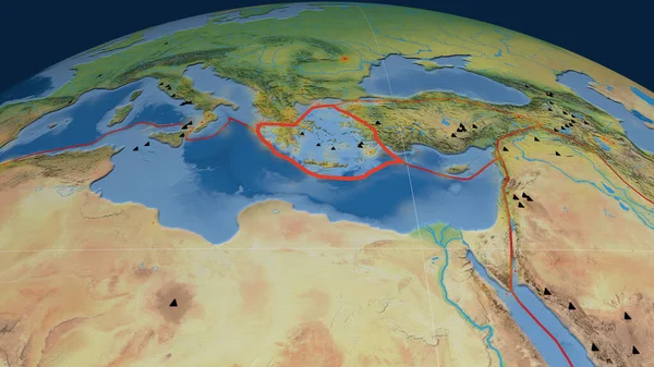 Тектоническая Плита Эгейского Моря Очерченная Земном Шаре Природная Топографическая Карта — стоковое фото