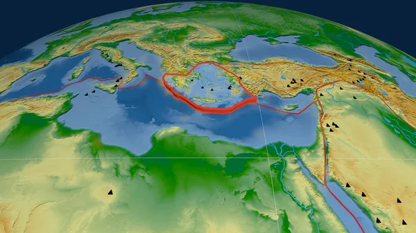 Тектонічна Плита Егейського Моря Простягалася Земній Кулі Фізична Карта Кольору — стокове фото