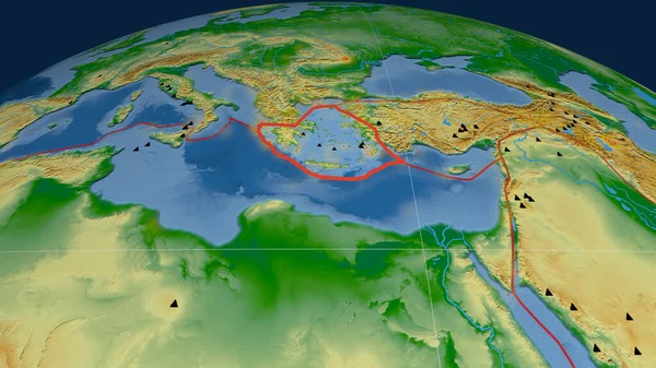 Тектонічна Плита Егейського Моря Була Викладена Земній Кулі Фізична Карта — стокове фото