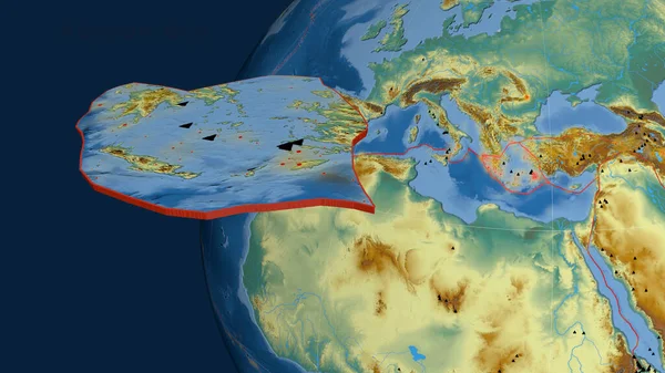 Plaque Tectonique Mer Égée Extrudée Présentée Contre Globe Carte Topographique — Photo