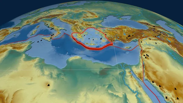 Egeïsche Zee Tektonische Plaat Geëxtrudeerd Aardbol Topografische Reliëfkaart Weergave — Stockfoto