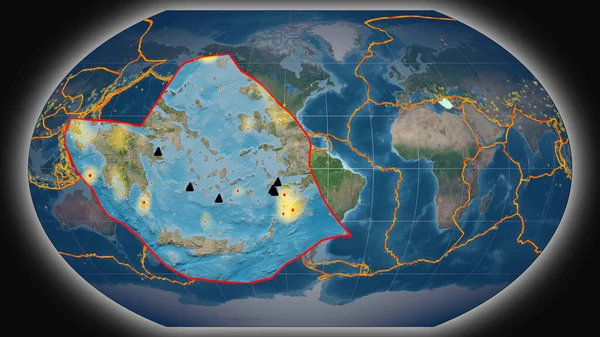 Тектонічна Плита Егейського Моря Була Витягнута Представлена Проти Глобальних Супутникових — стокове фото