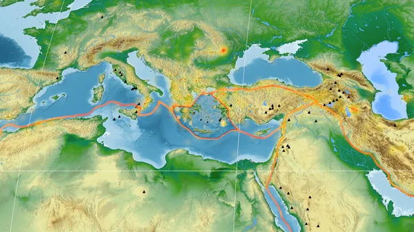 Mollweide Projeksiyonundaki Küresel Renk Haritasında Ege Denizi Tektonik Plakası Ana — Stok fotoğraf