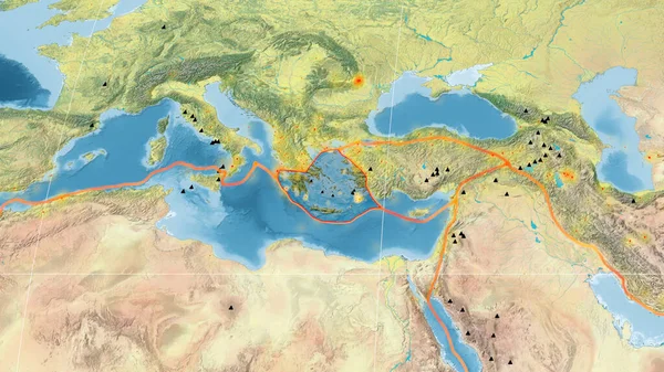 Egeïsche Zee Tektonische Plaat Geschetst Globale Topografische Kaart Mollweide Projectie — Stockfoto