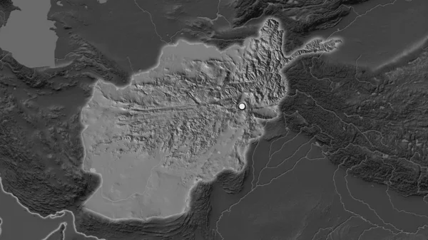 Area Evidenziata Dell Afghanistan Con Punto Capitale Sulla Mappa Desaturata — Foto Stock