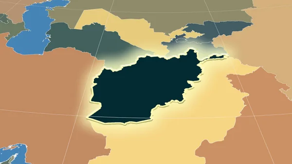 阿富汗及其邻国 遥远的斜向透视 形状闪闪发光 行政区划的彩色地图 — 图库照片