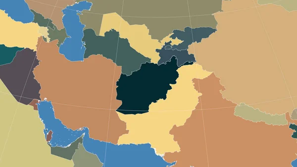 Afghanistan Dintorni Prospettiva Obliqua Lontana Nessun Contorno Mappa Colori Delle — Foto Stock
