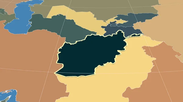 Afghánistán Jeho Okolí Vzdálená Šikmá Perspektiva Obrys Barevná Mapa Rozdělení — Stock fotografie