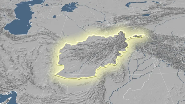 Afganistan Jego Okolice Daleka Perspektywa Ukośna Kształt Świecił Mapa Elewacji — Zdjęcie stockowe