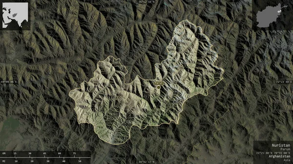 Nuristan, Afganistan vilayeti. Uydu görüntüleri. Ülke alanına karşı bilgilendirici örtülerle sunulan şekil. 3B görüntüleme