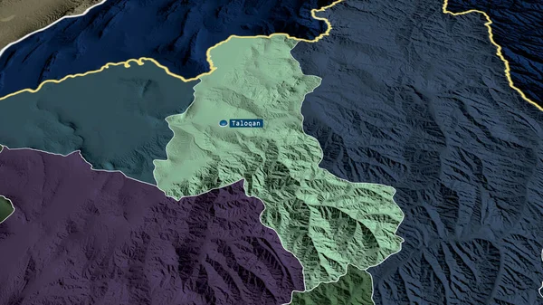 Takhar Provincia Afganistán Zoomed Destacó Con Capital Mapa Coloreado Tocado — Foto de Stock
