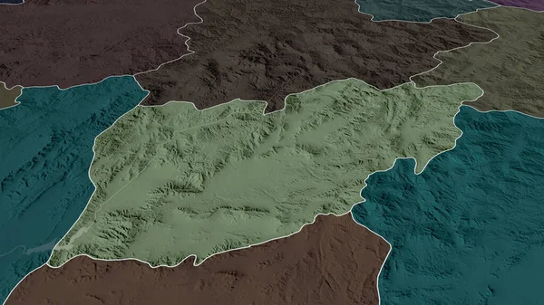 Urozgan - Afganistan vilayeti yakınlaştırıldı ve altı çizildi. İdari bölümün renkli ve çarpık haritası. 3B görüntüleme