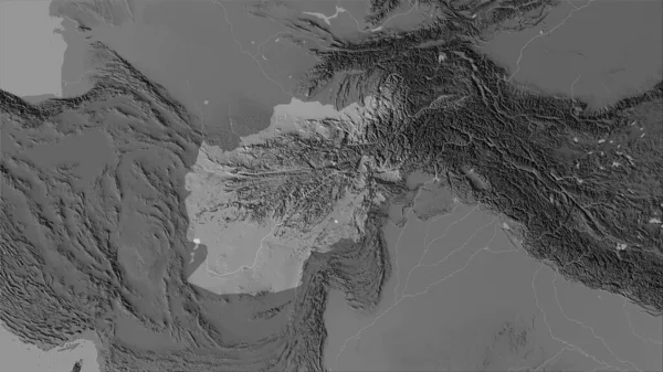 Afganistanin Alue Stereografisessa Ennusteessa Harmaasävykartalla Rasterikerroksen Raaka Ainekoostumus — kuvapankkivalokuva