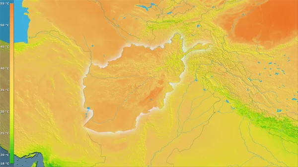 Efsanevi Stereografik Projeksiyonda Afganistan Yıllık Ortalama Sıcaklık Değişimi Işık Saçan — Stok fotoğraf