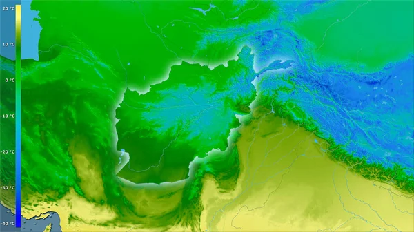 Efsanevi Stereografik Projeksiyonda Afganistan Bölgesinin Soğuk Çeyreğinin Ortalama Sıcaklığı Işık — Stok fotoğraf