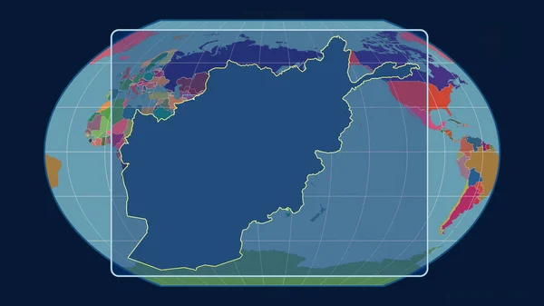 Przybliżone Spojrzenie Afganistan Perspektywicznymi Liniami Wobec Globalnej Mapy Projekcji Kavrayskiego — Zdjęcie stockowe