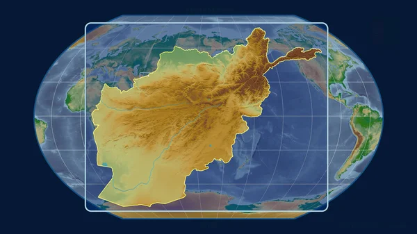 Zoomed View Afghanistan Outline Perspective Lines Global Map Kavrayskiy Projection — Stock Photo, Image