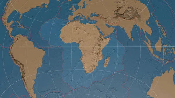 Africann Tectonic Plate Overview Global Grayscale Elevation Map Azimuthal Equidistante — Foto de Stock