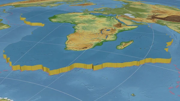 아프리카의 점선판 투영의 세계적 지도를 확장하고 돌출시켰다 렌더링 — 스톡 사진