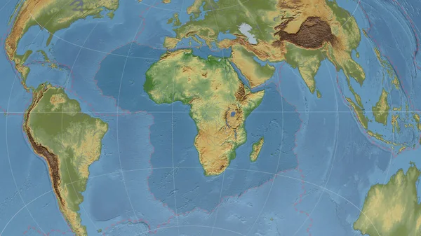 Африканська Тектонічна Плита Розглядає Глобальну Кольорову Фізичну Мапу Азимутальній Проекції — стокове фото