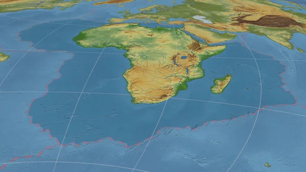 아프리카 Africann Tectonic Plate 투영에서 세계적 지도를 확장하고 확장하였다 렌더링 — 스톡 사진