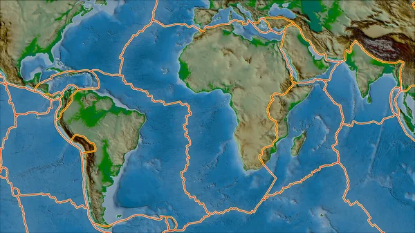 Tectonische Platen Grenzen Aan Fysieke Kaart Van Gebieden Grenzend Aan — Stockfoto