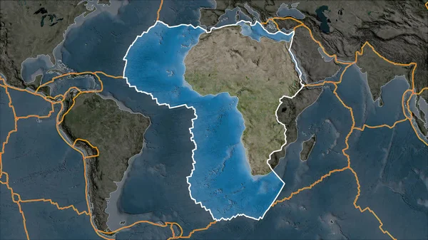 Placa Tectónica Africana Delineada Mapa Satélite Separada Por Desaturación Sus — Foto de Stock