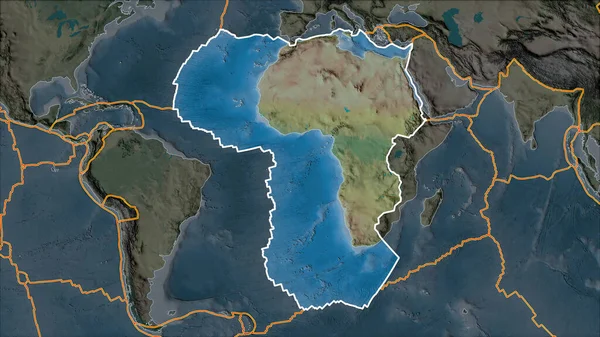 Geschetste Afrikaanse Tektonische Plaat Topografische Kaart Gescheiden Door Desaturatie Van — Stockfoto