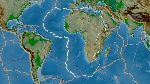 Obrys Africké Tektonické Desky Ohraničení Přilehlých Desek Fyzické Mapě Van — Stock fotografie