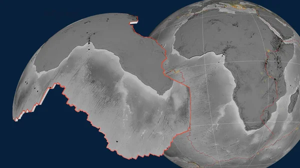 Afrikaanse Tektonische Plaat Geëxtrudeerd Gepresenteerd Tegen Wereldbol Grayscale Hoogte Kaart — Stockfoto