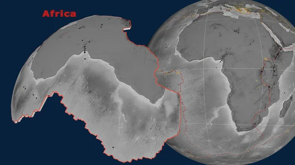 Plaque Tectonique Africaine Décrite Extrudée Présentée Contre Globe Carte Altitude — Photo